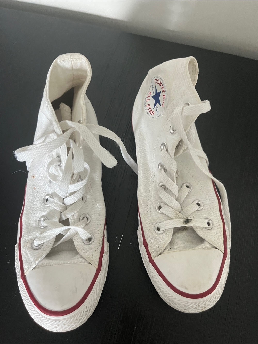 Converse White High Top Sneakers with Red Trim